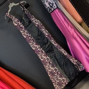 Rachel Allan Couture Elegant Purple & Black Halter Prom Dress